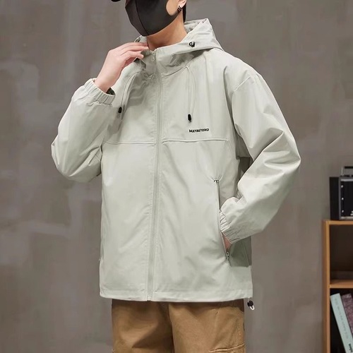 Men's Spring/Fall Loose-Fit Windproof Casual Workwear Jacket with Hooded Collar