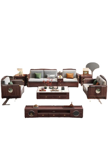 New Chinese style ebony solid wood sofa all solid wood living room combination large and small apartment sofa storage furniture