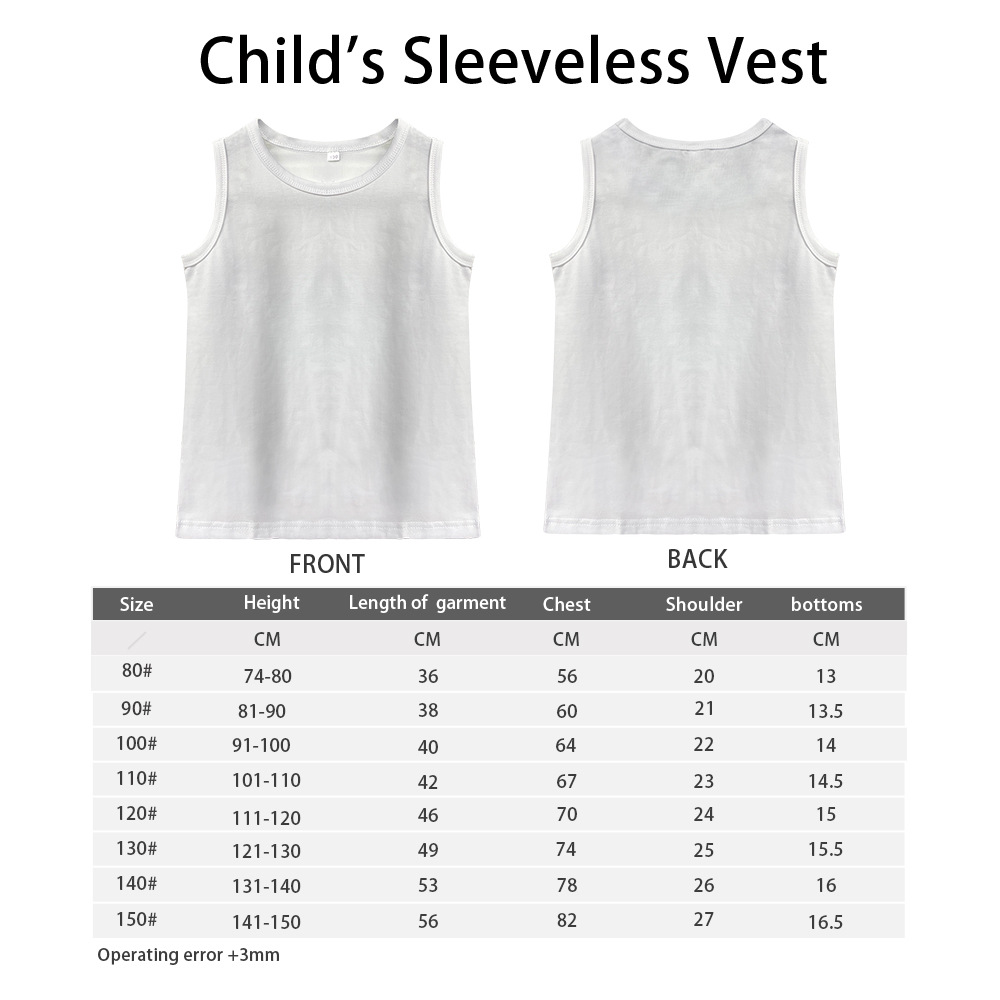 Impresión de transferencia térmica los niños del verano chaleco imitación algodón material en blanco suministro directo fábrica al por mayor