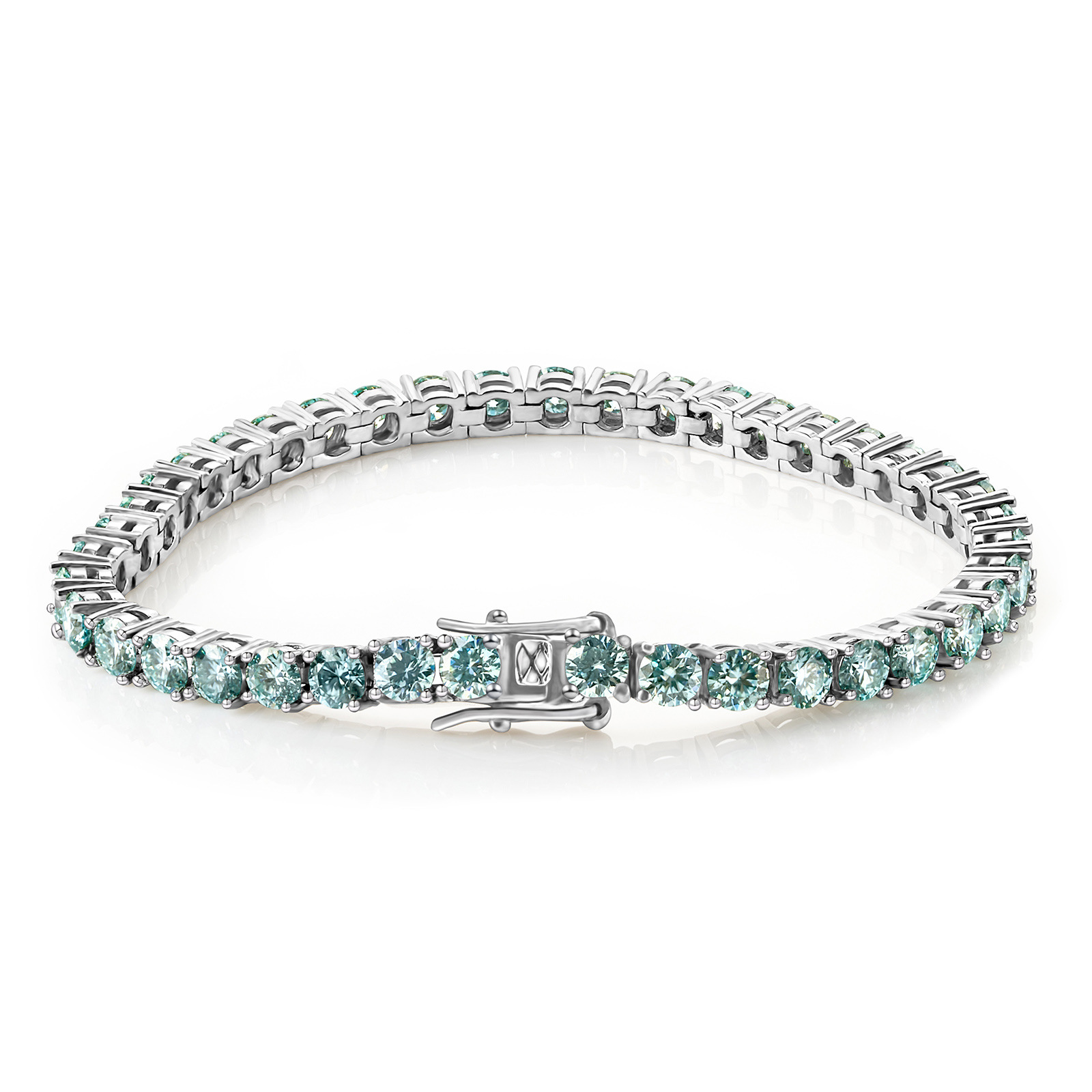 Brazalete de piedra de moissan de 5MM nueva mujer azul verde plata esterlina completa perforación simple nicho de moda ligera cadena de tenis de lujo