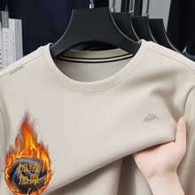 跨境外贸加绒加厚奥利绒中年男士卫衣秋冬新款圆领保暖打底衫T恤