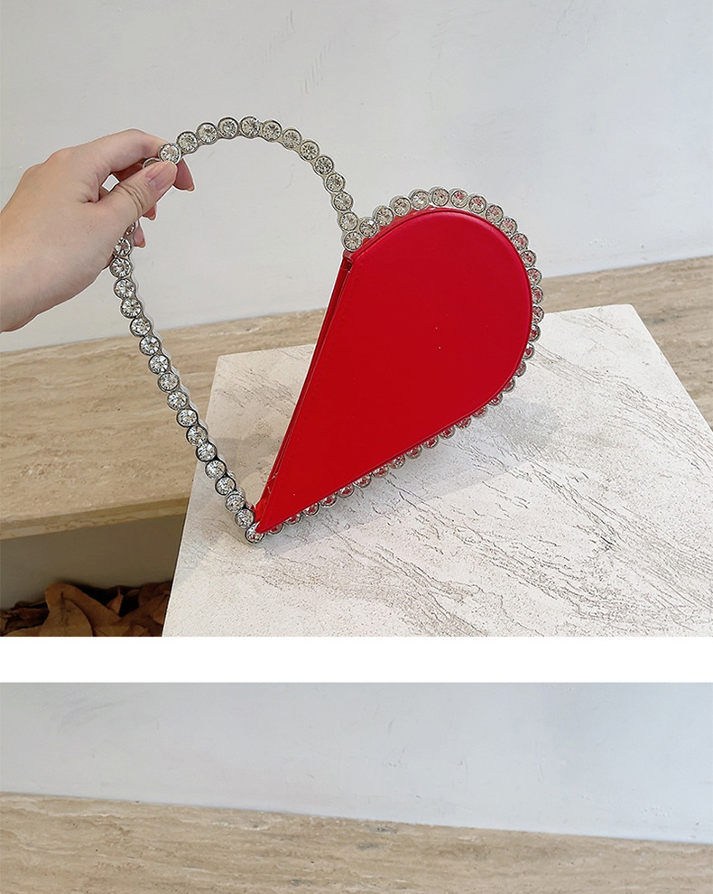 699g Weight Polyester Lining Material Zipper Closure Type Top Handle Strap Type Handbag, Evening Bag Bags Type Holiday, Party Occasion Pu Leather Material Color Block Pattern All Seasons Season Women's Gender Elegant Style Heart-shaped Shape Pu Leather Color Block Heart-shaped Evening Bags 16