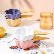 创意甜品碗盘餐具网红韩式可爱少女心陶瓷手把碗家用雪糕杯水果碗