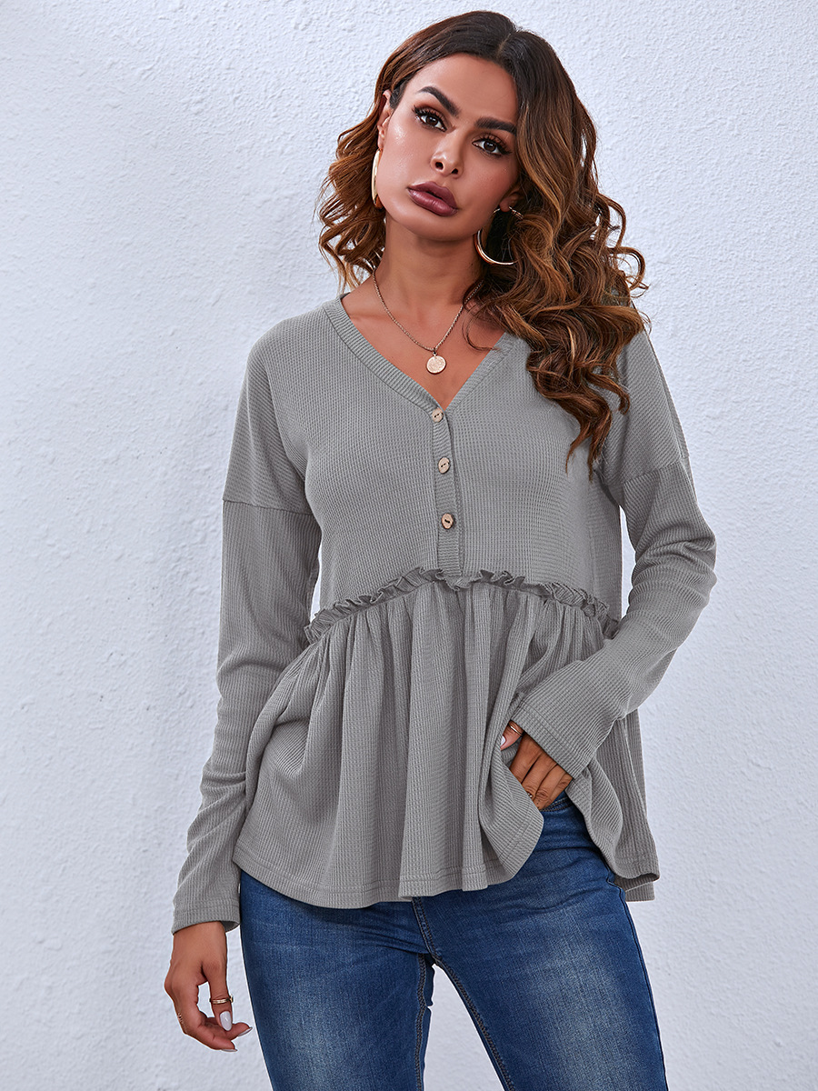 casual V-neck long-sleeved top NSAL6713