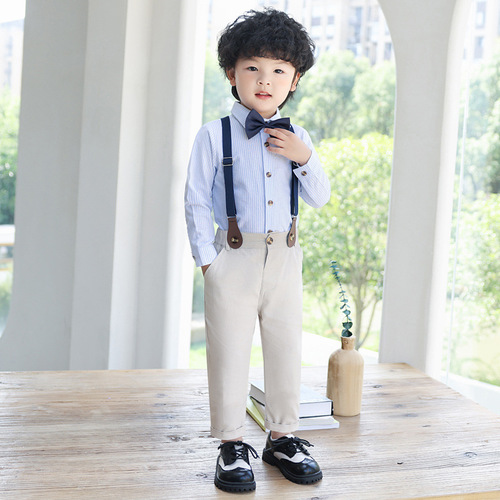 Children's strap pants set autumn and winter for middle and small children kindergarten performance host dress suit for boys performance