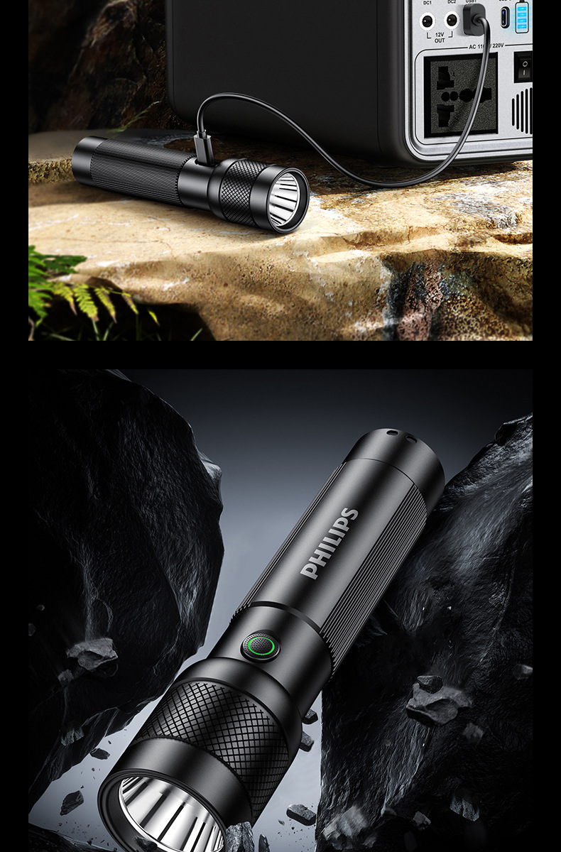Philips Sfl2247 Flashlight, Strong Light, Rechargeable, Small, Convenient, Outdoor, Long-Lasting, Mini, Durable for Home Use