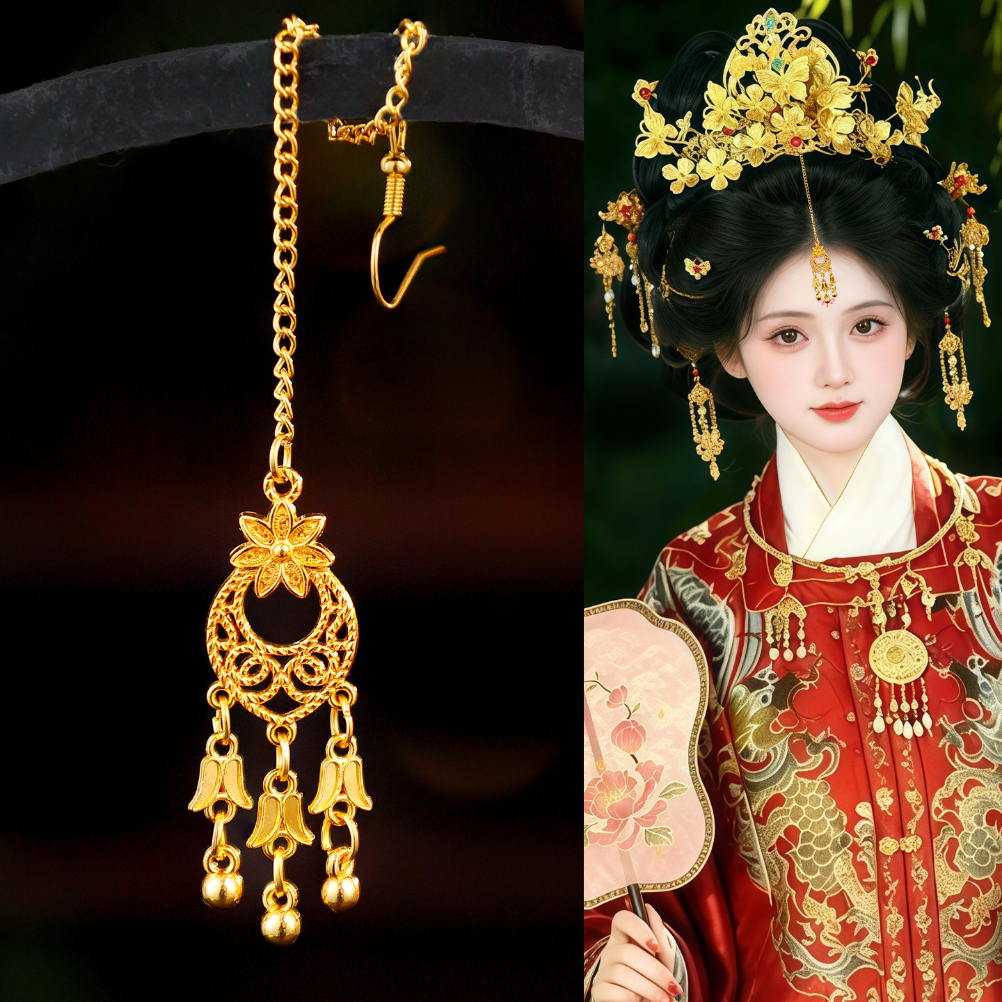 Hanfu Imperial Concubine Photo Shoot Versatile Gold Flower Forehead Ornament Women's Palace Style Retro Handmade Hair Accessory