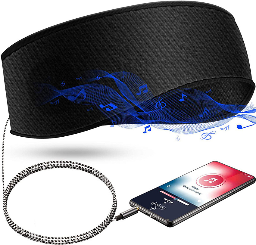 Amazon con cable pañuelo para dormir transfronterizo nuevo aprendizaje de música extraíble y lavable absorbente de sudor transpirable con cable pañuelo para dormir