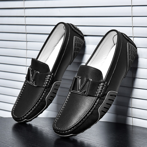Genuine leather plus velvet bean shoes, winter warm trendy casual leather shoes, British one-legged driving shoes, large size men's shoes
