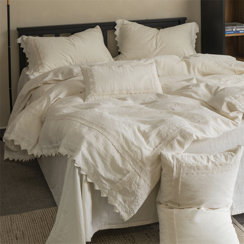 Fontainebleau ~ ligero retrógrado francés lino de clase A algodón conjunto de cuatro piezas de ropa de cama de algodón de encaje industrial pesado