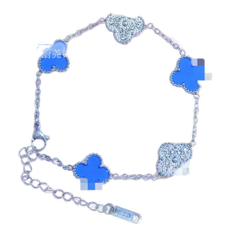 クロスボーダー高バージョン四つ葉のクローバーブレスレット 18K ゴールド両面フルダイヤモンドホワイトマザーオブパール黒と白のパンダスタイル V ゴールドブレスレットダイヤモンド付き|undefined
