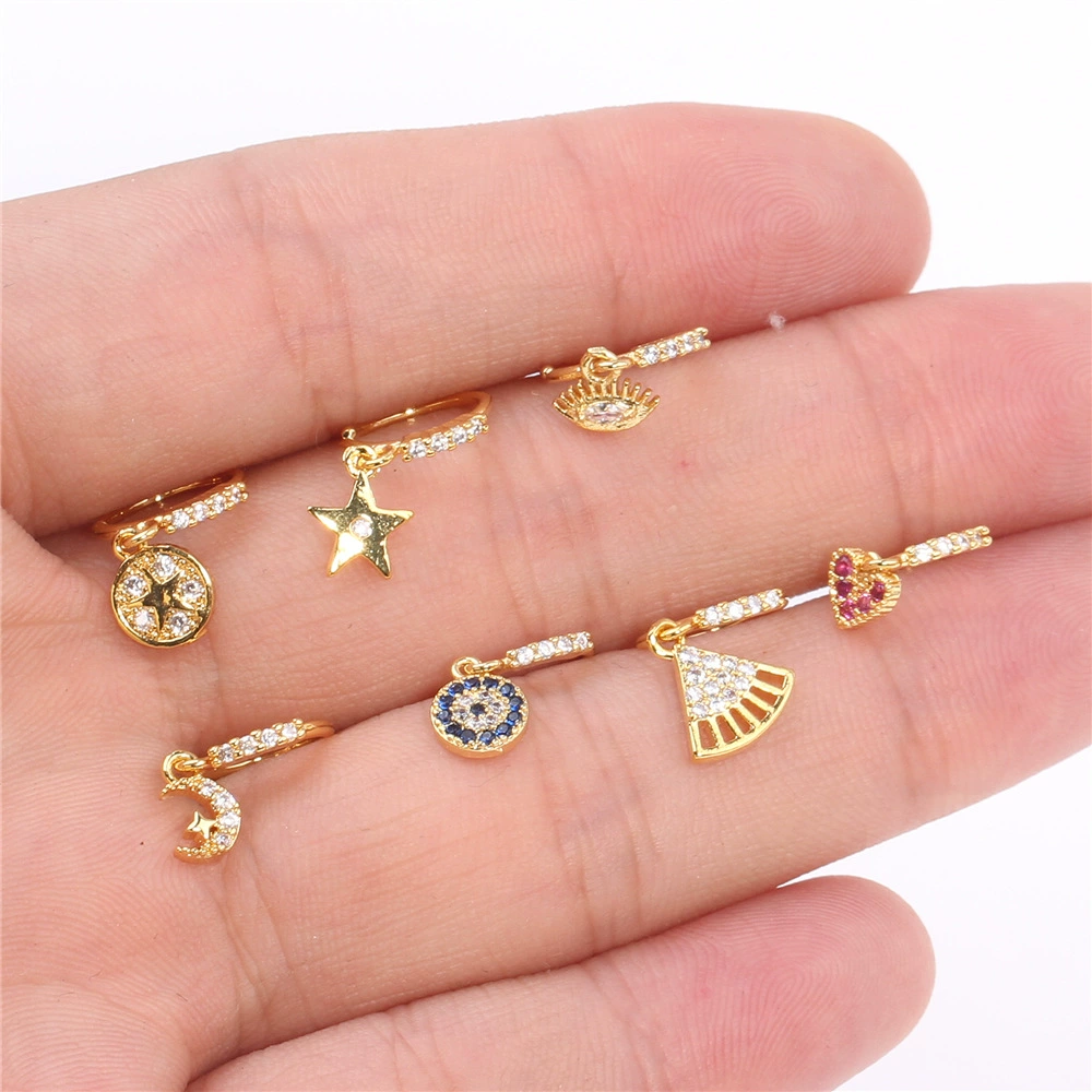 Кольцо в нос кулон Мини Любовь Циркон Синий Дьявол глаза Луна пятиконечная звезда Нос шпилька кулон европейский и американский прокол