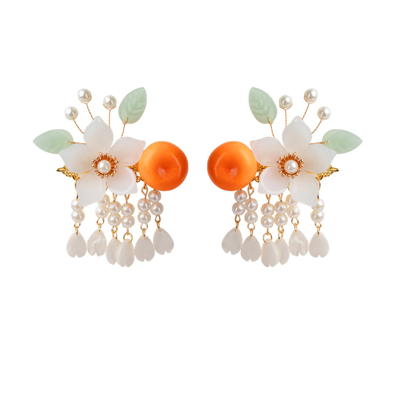 오렌지 헤어 액세서리 쌍