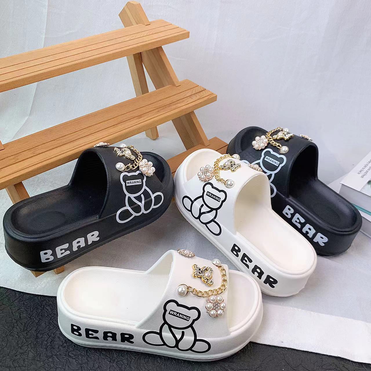 Thick-soled muffin eva slippers women's slipper outdoor cute golden bear suit beach slippers ins