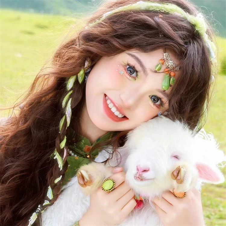 Ethnic Xizang Clothing Girl's Photo Headwear Green Water Drop Pendant Headwear Headwear Headwear Headwear Headwear Headwear