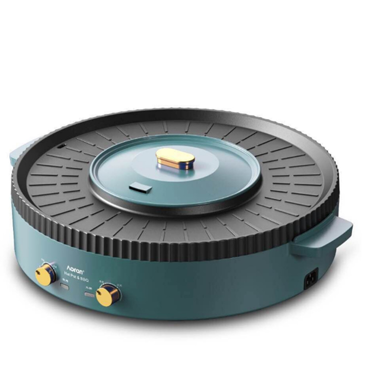 Popular Aoran European Standard Electric Barbecue Grill,Korean-style Non-stick Barbecue Pot,Multi-functional Dual-purpose Electric Hot Pot,Shabu-grilling All-in-one Pot