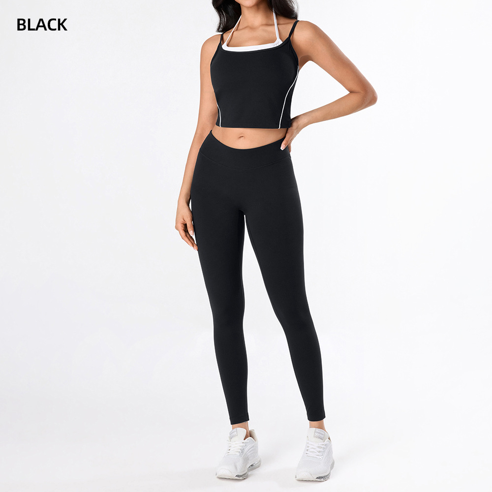 Yoga desnudo chaleco de mujer nuevo cintura alta hip running pantalones de entrenamiento elástico ajuste conjunto de ropa de entrenamiento