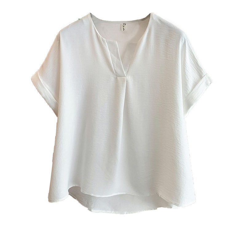 ファットMM夏のユニークなシングルウェアカバーお腹右肩レトロVネック半袖Tシャツレディース夏ゆったり痩身シックトップ|undefined