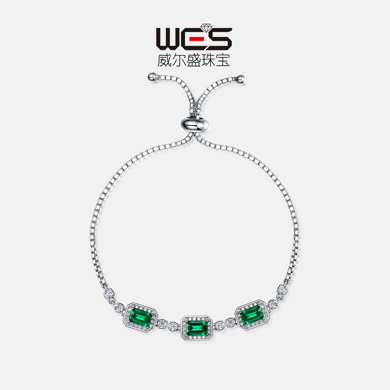 Brazalete de esmeralda de cultivo de plata de ley S925 transfronterizo, joyería retro de nicho de lujo ligero de diamantes para mujer, pulsera de estilo europeo y americano