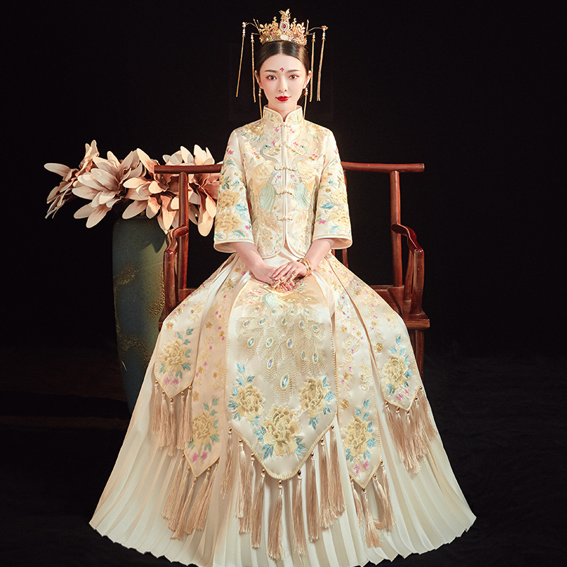 Xiuhe Dress for Women 2026 New Style Bride Wedding Chinese-Style Wedding Dress Slim Fit Maternity Gown Champagne Color Plus Size Toast Dress