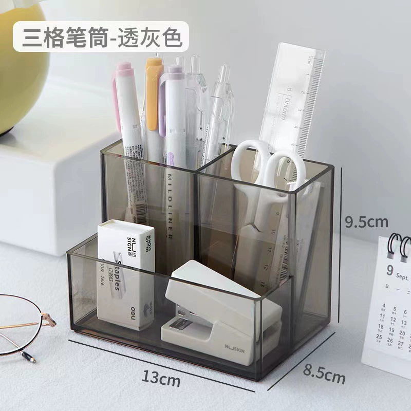 Acrylic Pen Holder Organizer, Square Clear Desk Storage Box, Multi-Compartment 3–5 Grid