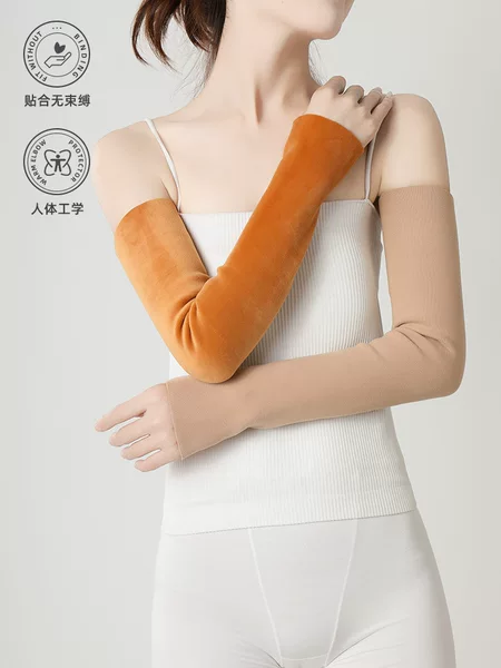 Arm sleeve sleeve fake sleeve female elbow wrist spring autumn winter long gloves arm warm fleece-lined thick solid color
