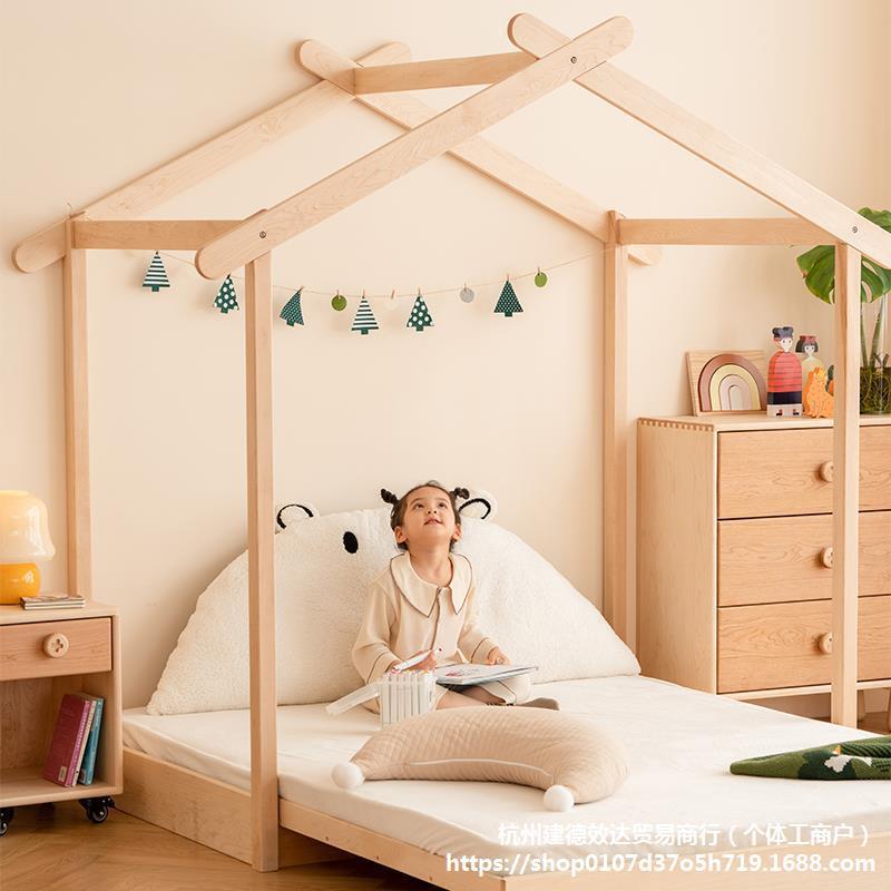 Montessori Floor Bed Children's Retractable Bed Tatami Maple Solid Wood 1.5m Single Bed Children's Bed