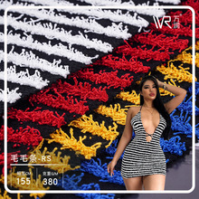 春秋新品毛毛条纹布料 跨境外贸针织布料女裙装横间条子时装面料