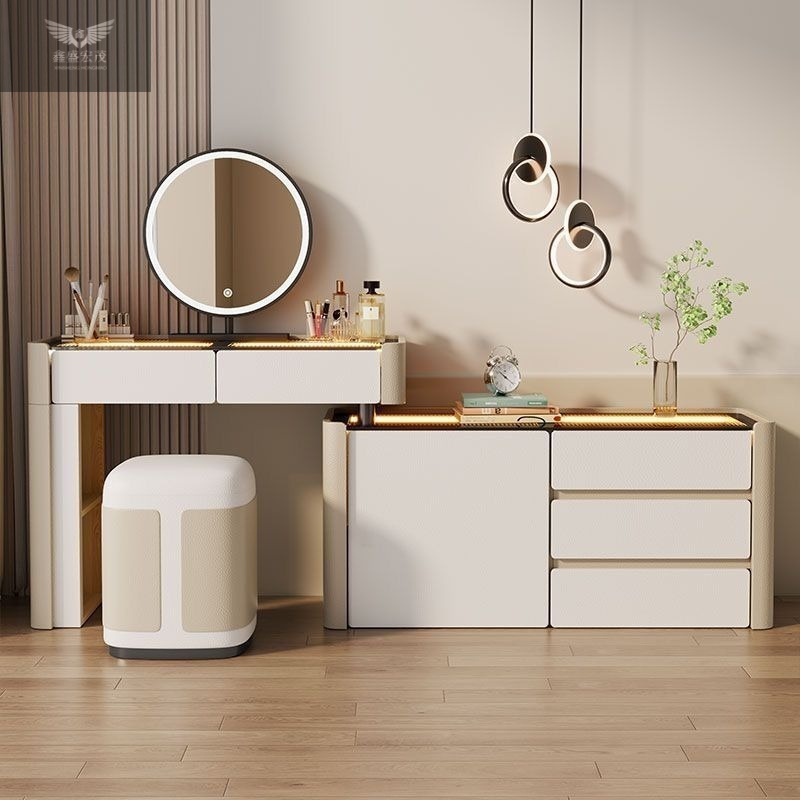 Madera sólida crema francesa lujo dormitorio mesa de maquillaje de madera sólida gabinete de maquillaje una mesa de maquillaje de alta calidad cabeza de cama