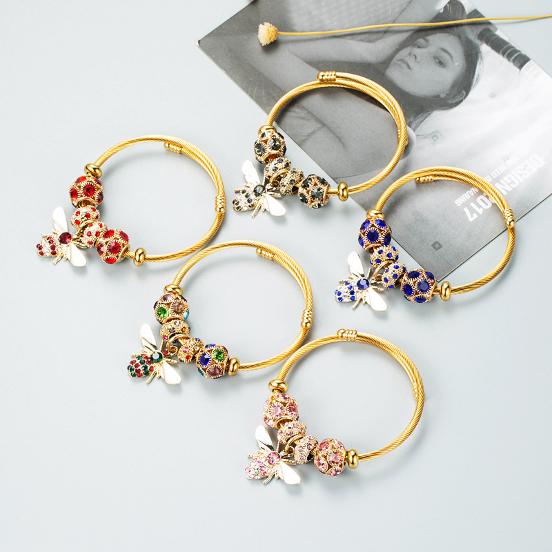 jewelry alloy gold adjustable bee bracelet diamond ballpicture9
