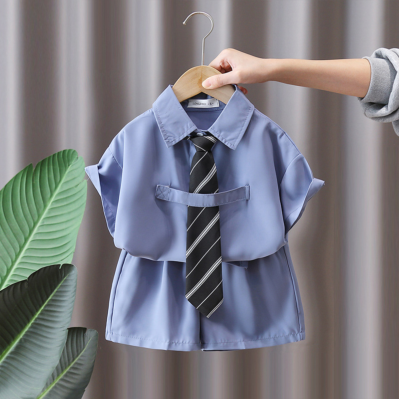7157 Traje de verano para niños 2025 nueva camisa de estilo universitario para niños corbata ropa de verano para bebés