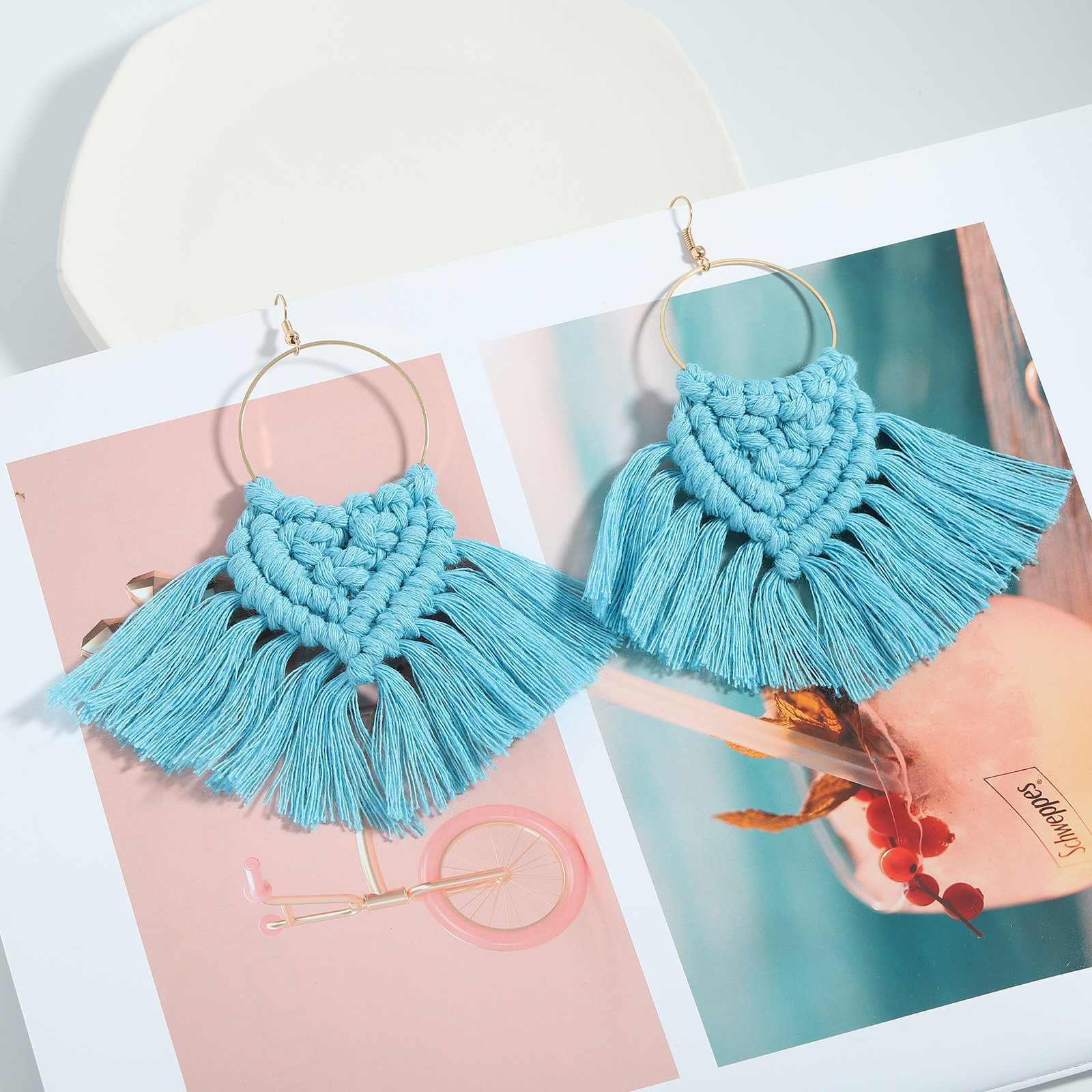 Bohemian Ethnic Style Handmade Braided Tassel Color Earrings display picture 18