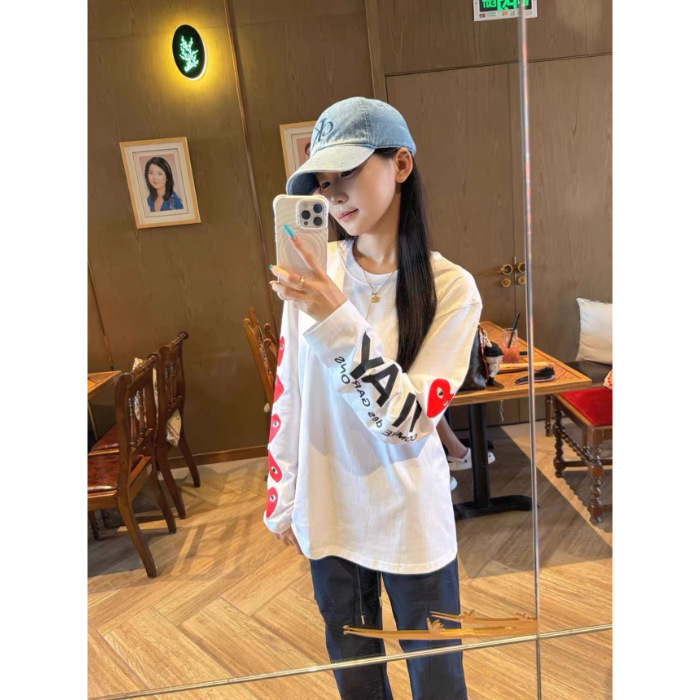 设计感小众纯棉袖子印花长袖t恤女春秋季2025新款宽松打底衫上衣|undefined