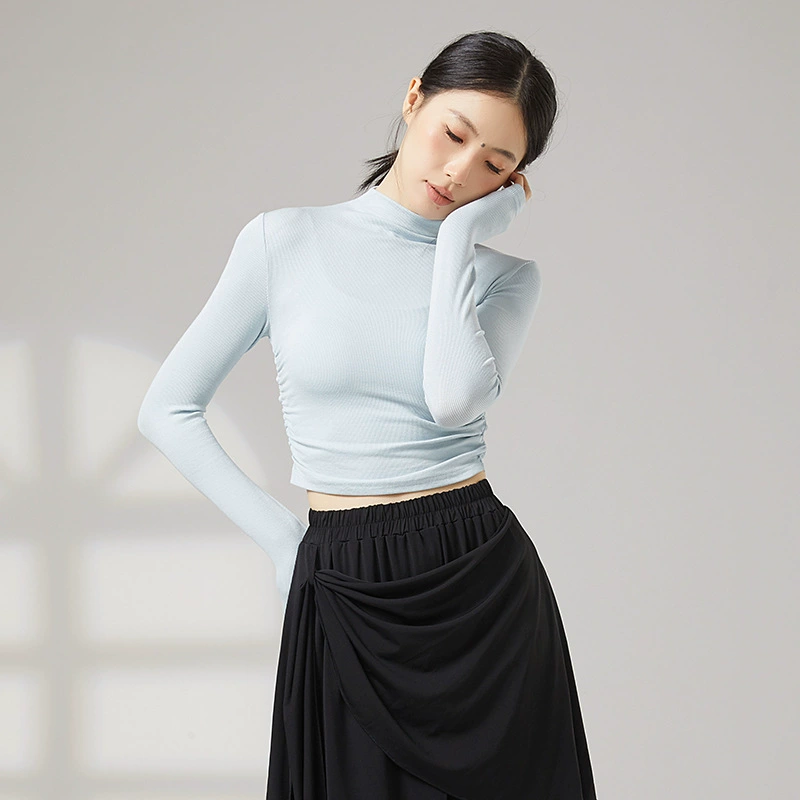 Половина высокого воротника Тонкая одежда для йоги Женская эластичная спортивная одежда Бег Спортивный топ с короткими рукавами Летний новый классический танцевальный костюм