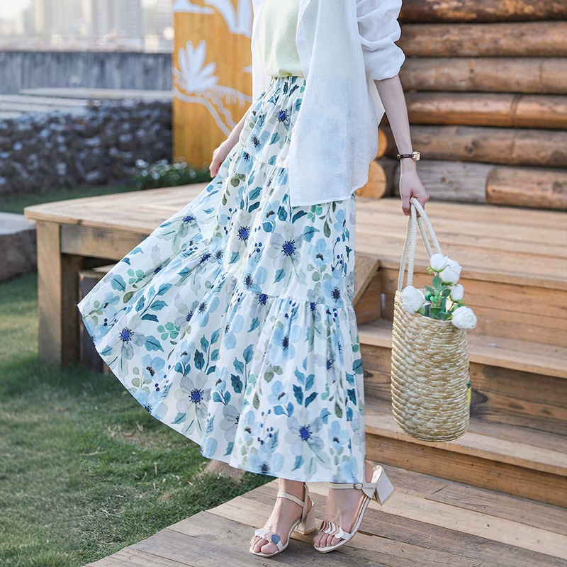 Iris French Retro Colorful Oil Painting Printed Skirt for Women Spring and Summer New High-Waisted Floral Mid-Length A-Line Skirt Iris French Retro Colorful Oil Painting Printed Skirt for Women Spring and Summer New High-Waisted Floral Mid-Length A-Line Skirt