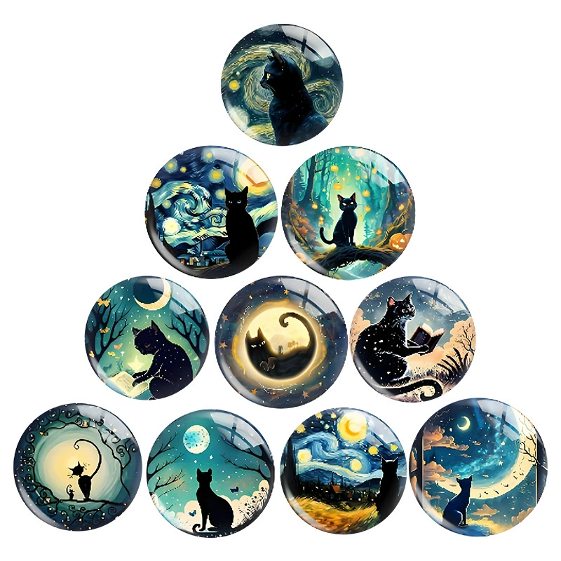Трансграничная амазонка ручная роспись черного кота время под звездной ночью