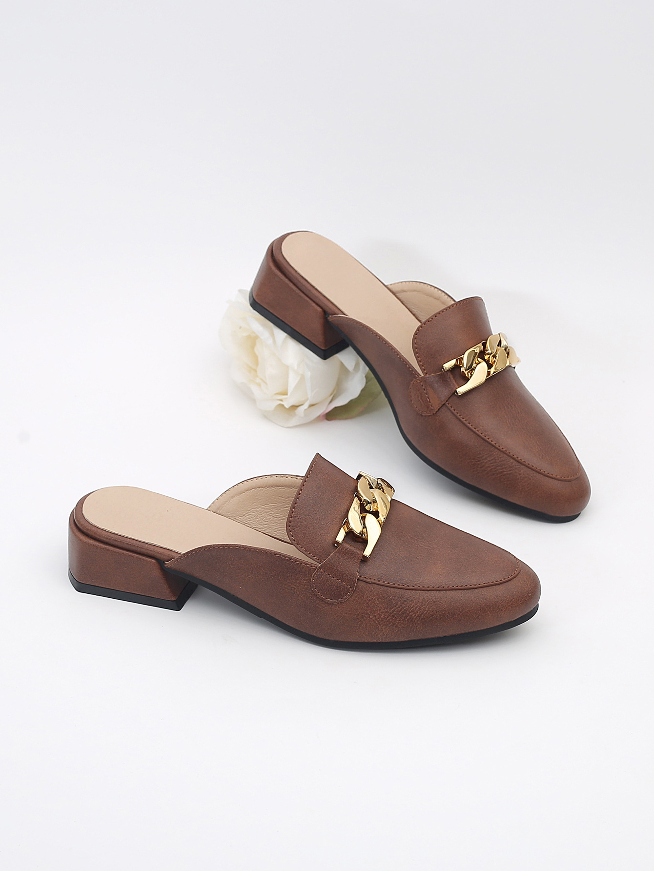 Cross Border New Summer Casual Style Fashion Women S Single Shoes All Match Round Toe Medium Heel Large Size Half Drag Foreign Trade Wholesale_voghion.com