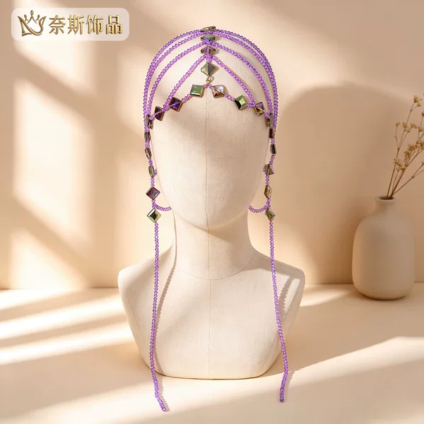 Nice NS456 handmade beaded tassel hair chain, elegant purple hair accessory, wholesale for cross-border sales
