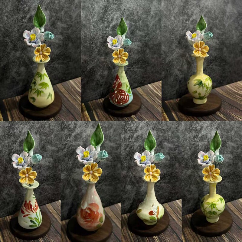 景德镇陶瓷手捏花瓶摆件水培插花家居干花花插花枝客厅摆件小号|undefined