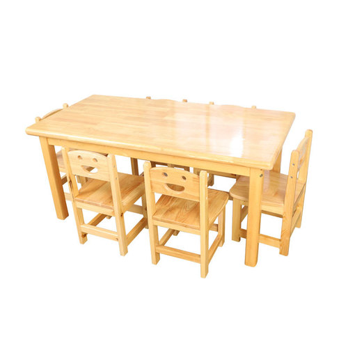 Preschool solid wood tables school classroom rectangular oak dining table and chair set for children learning, wholesale