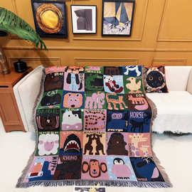 动物头像露营毯氛围户外野营床单摆摊车尾垫家居装饰休闲毯沙发毯