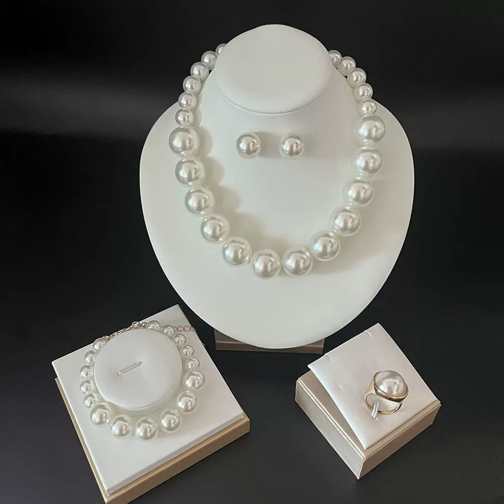 欧美跨境法式复古轻奢五件套珍珠首饰套装女宴会高级新娘百搭礼物