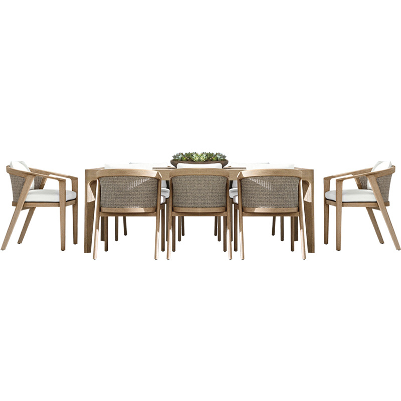 Conjunto de mesa y sillas de teca para terraza, patio, solarium, jardín, sillas de ratán resistentes al agua y al sol para exteriores.