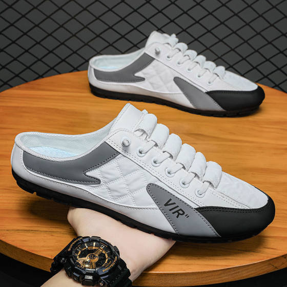 Half-Tow Pea Shoes Men's Low-top Shoes Fashionable Casual Korean Style Lazy Foot Slip-on Flat Non-slip Driving