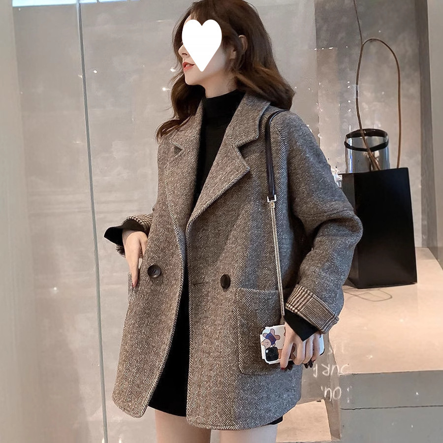 西装外套女士2025春季新款韩版英伦风毛呢宽松显瘦休闲小西服上衣