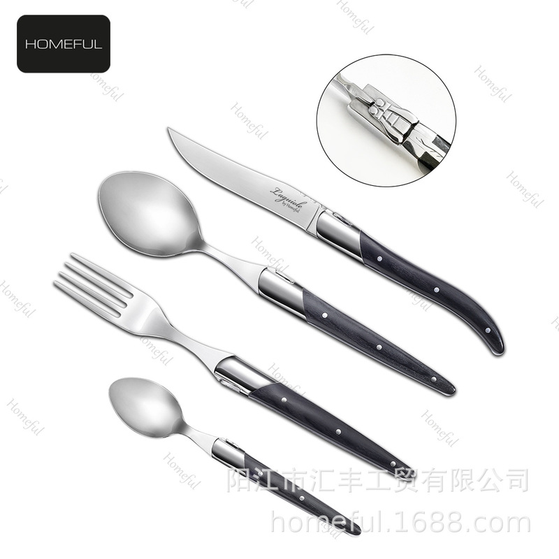 High-end black wood handle stainless steel knife, fork, and spoon Laguiole Western-style tableware gift set High-end black wood handle stainless steel knife, fork, and spoon Laguiole Western-style tableware gift set