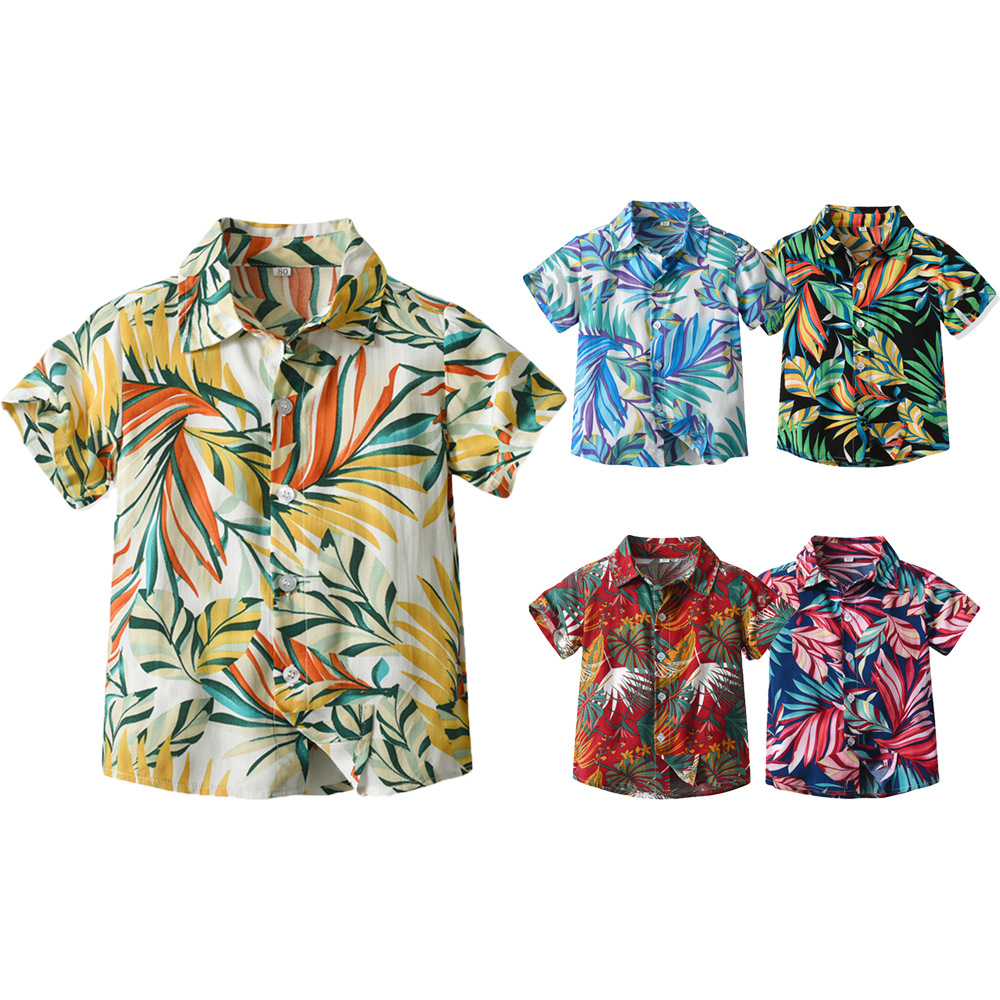 Camisa hawaiana multicolor para niños con cuello girado cárdigan de estilo de moda pelo de playa vacaciones de manga corta chaqueta de flores chaqueta casual