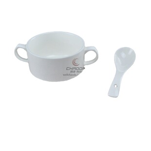 4 inch three-legged binaural soup cup 350ml base plate single Western mushroom soup cup set hotel restaurant stew bowl