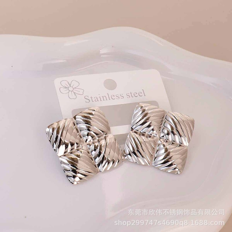 跨境欧美夸张潮流光面耳环朋克冷淡风几何不规则耳钉不锈钢耳饰|undefined