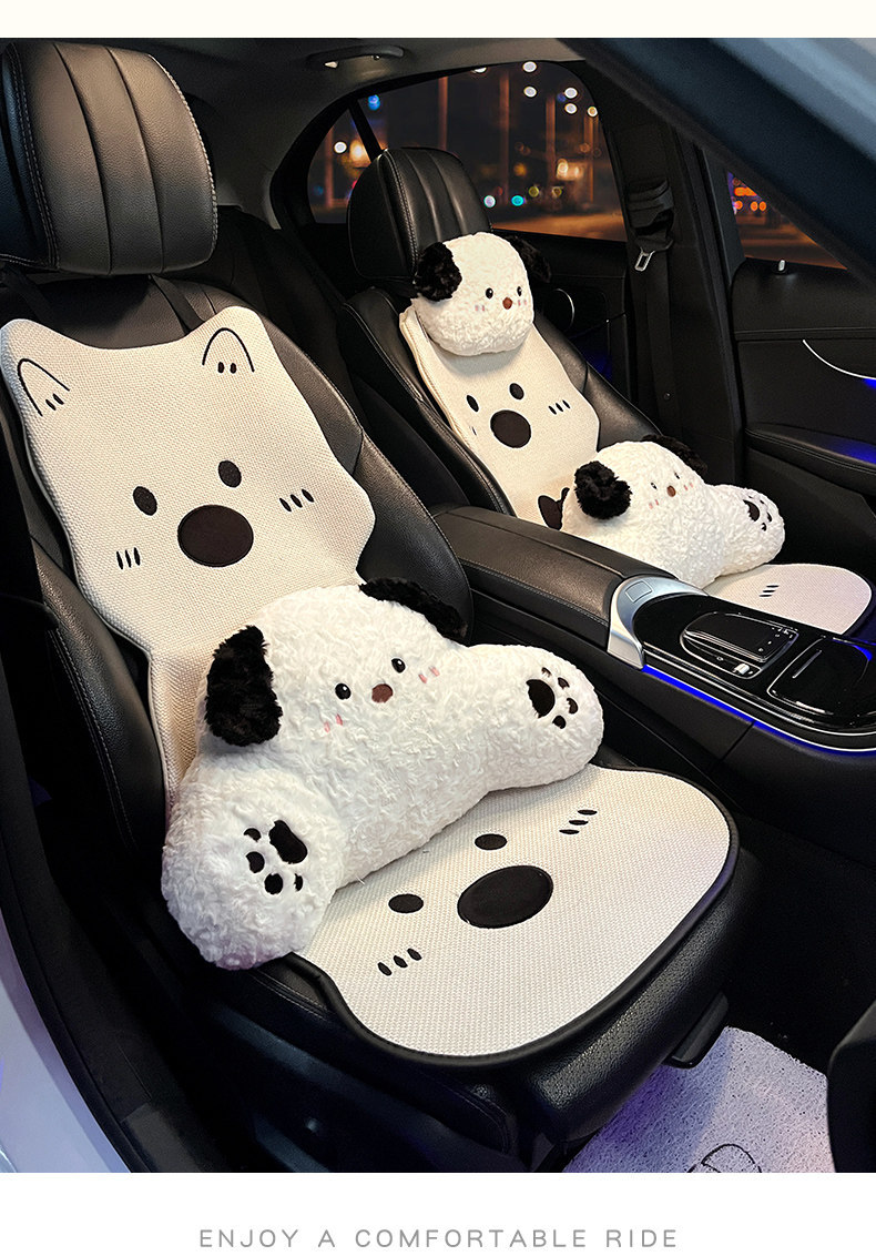 West Highland Car Headrest and Lumbar Support Set Cute Cartoon Car Seat Back Cushion Car Waist Pillow for Women